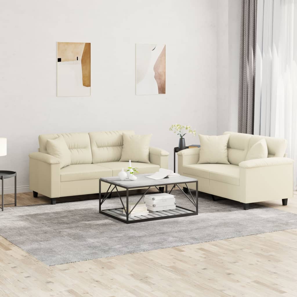 2-teilige Sofagarnitur Creme Kunstleder