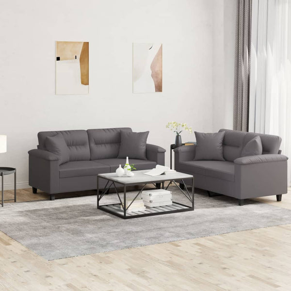2-tlg. Sofagarnitur Grau Kunstleder