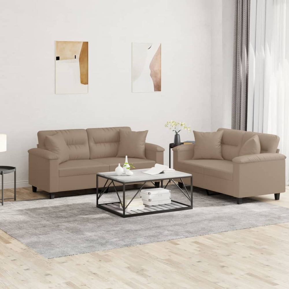 2-teilige Sofagarnitur Cappuccino-Braun Kunstleder