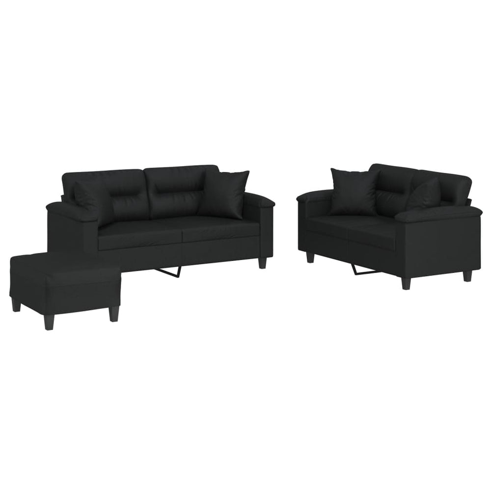 3-tlg. Sofa-Garnitur Schwarz Kunstleder