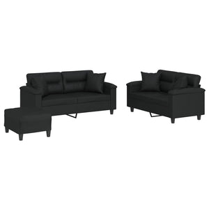 3-tlg. Sofa-Garnitur Schwarz Kunstleder