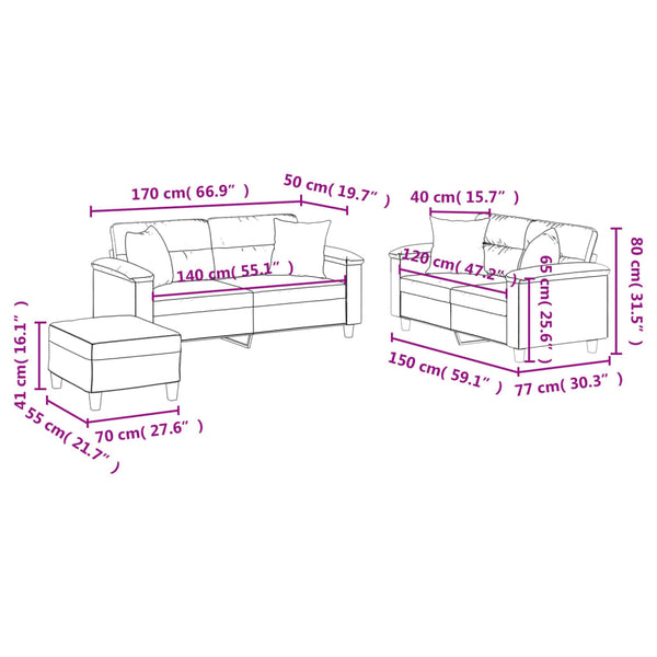 3-tlg. Sofa-Garnitur Schwarz Kunstleder