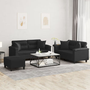 3-tlg. Sofa-Garnitur Schwarz Kunstleder