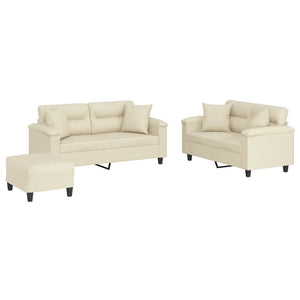 3-teilige Sofagarnitur Creme Kunstleder