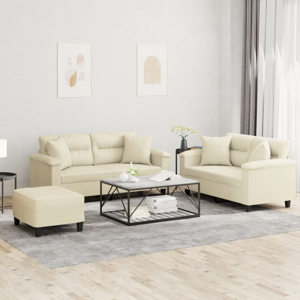 3-teilige Sofagarnitur Creme Kunstleder