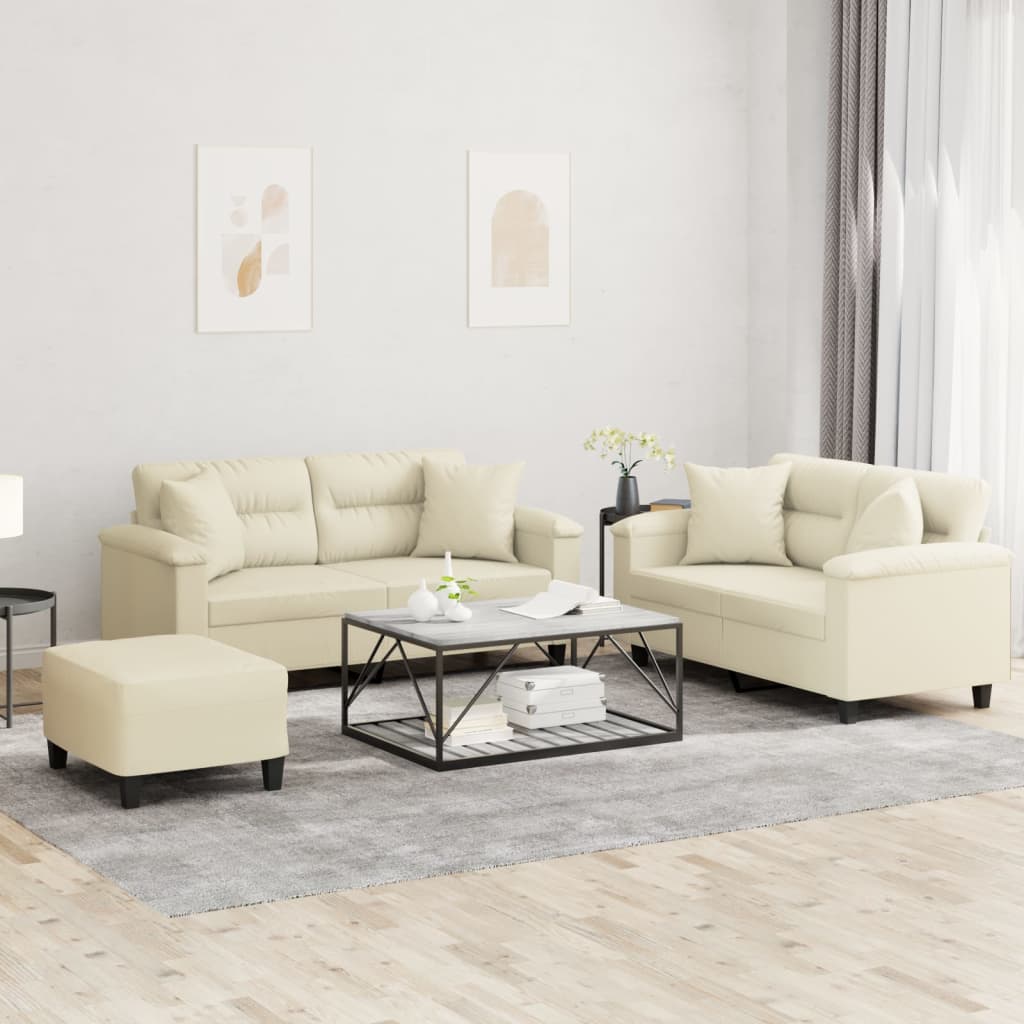 3-teilige Sofagarnitur Creme Kunstleder