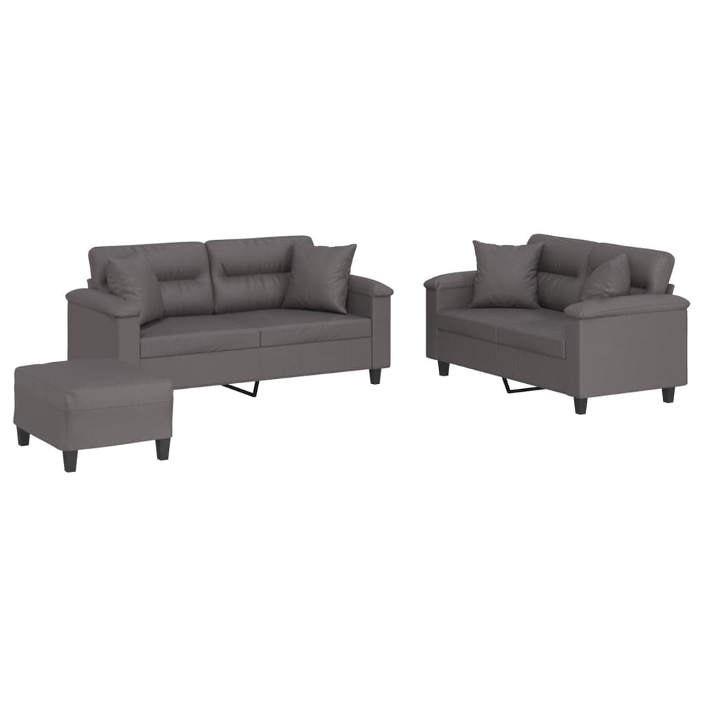 vidaXL 3-Piece Sofa Set with Cushions Grey Artificial Leather