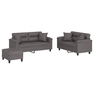 vidaXL 3-Piece Sofa Set with Cushions Grey Artificial Leather