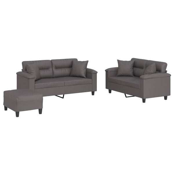 vidaXL 3-Piece Sofa Set with Cushions Grey Artificial Leather