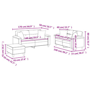 vidaXL 3-Piece Sofa Set with Cushions Grey Artificial Leather