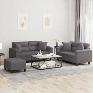 vidaXL 3-Piece Sofa Set with Cushions Grey Artificial Leather