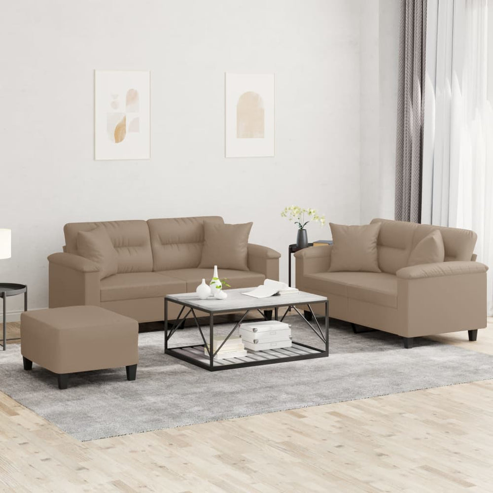 3-tlg. Sofagarnitur Cappuccino-Braun Kunstleder