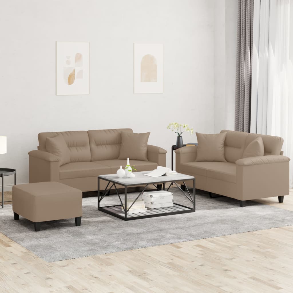 3-tlg. Sofagarnitur Cappuccino-Braun Kunstleder