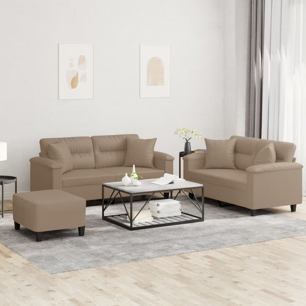 3-tlg. Sofagarnitur Cappuccino-Braun Kunstleder