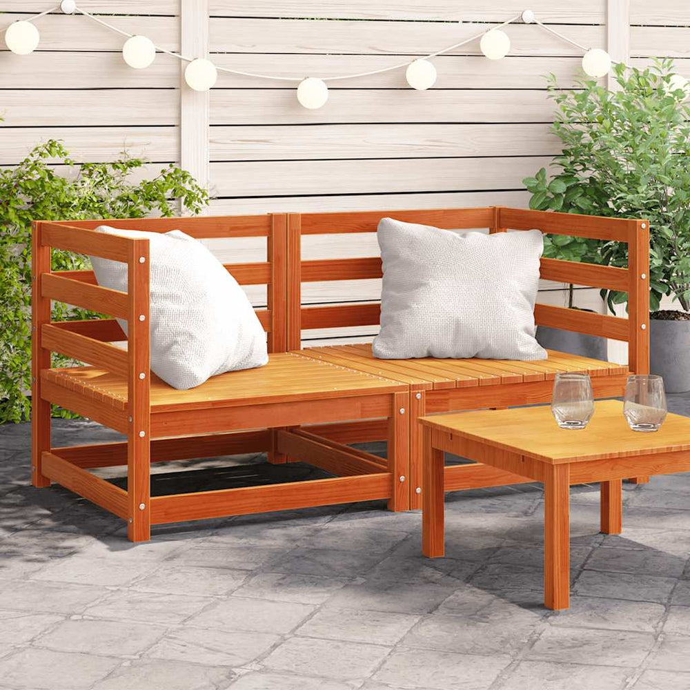 vidaXL Canapés d'angle de jardin 2 pcs Marron ciré 70x70x67 cm Bois de pin massif