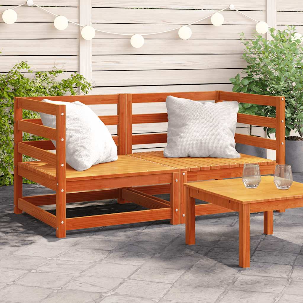 Garten Ecksofa Set, Massivholz Kiefer, Wachsbraun