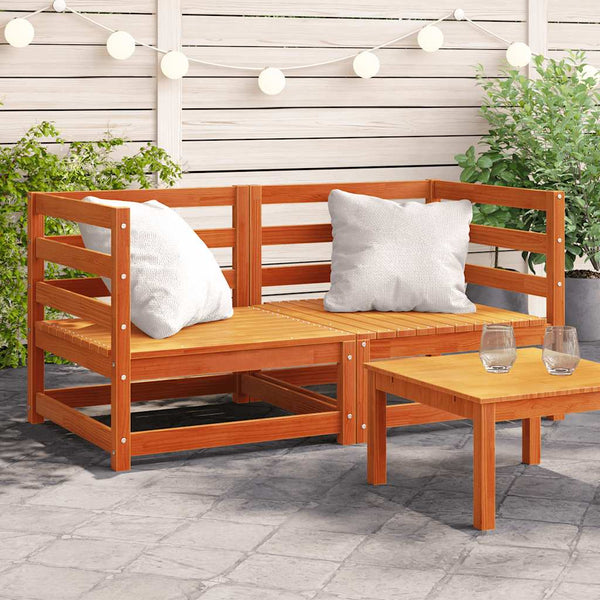 Garten Ecksofa Set, Massivholz Kiefer, Wachsbraun