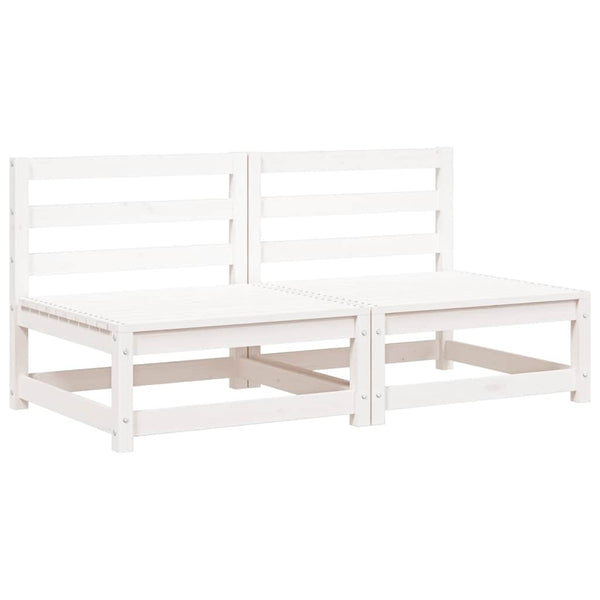Gartensofaelemente ohne Armlehnen, 2er-Set, Kiefer, Weiß