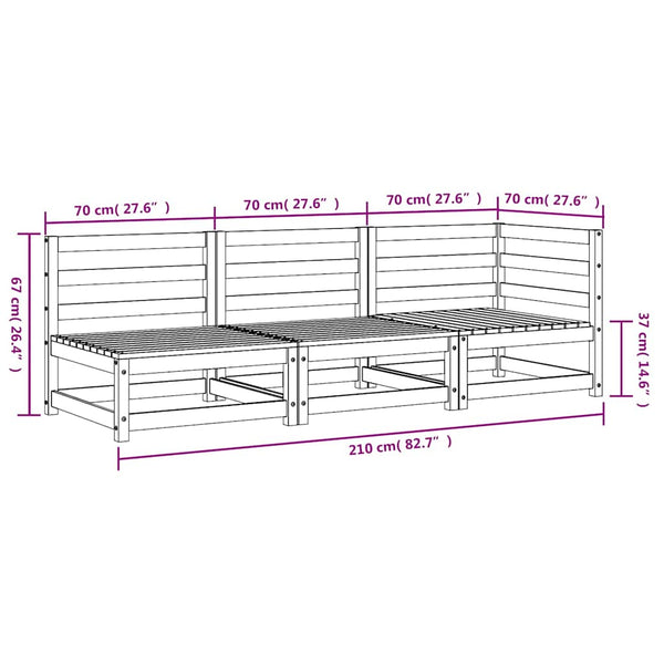 Gartensofa 3-Sitzer Weiß Kiefer Massivholz