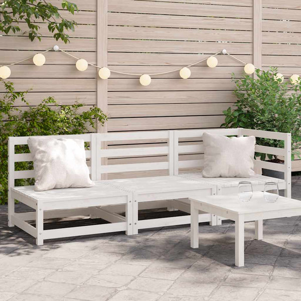 Gartensofa 3-Sitzer Weiß Kiefer Massivholz