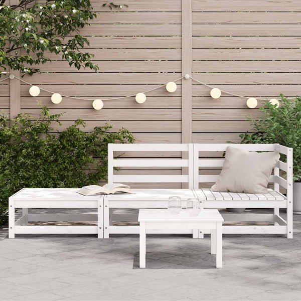Gartensofa 2-Sitzer mit Hocker, Kiefer Massivholz Weiß