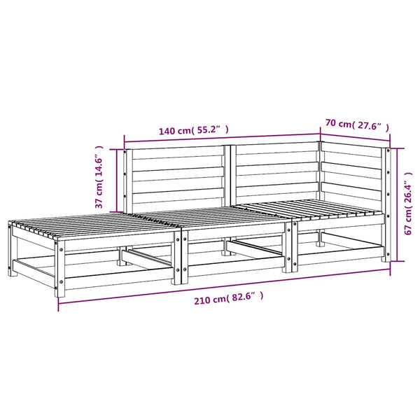 Gartensofa 2-Sitzer mit Hocker, Kiefer Massivholz Weiß