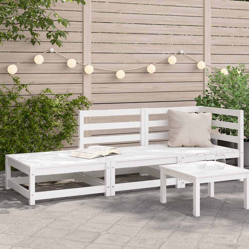 Gartensofa 2-Sitzer mit Hocker, Kiefer Massivholz Weiß