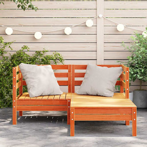 Gartensofa 2-Sitzer mit Hocker Kiefer Wachsbraun