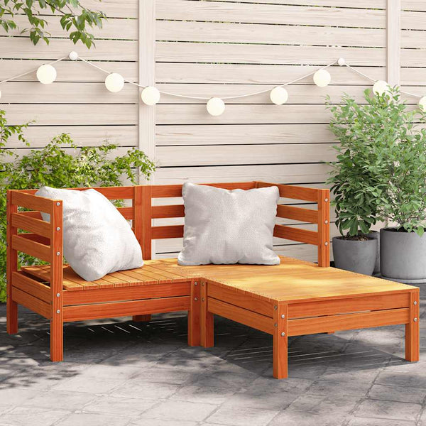 Gartensofa 2-Sitzer mit Hocker Kiefer Wachsbraun