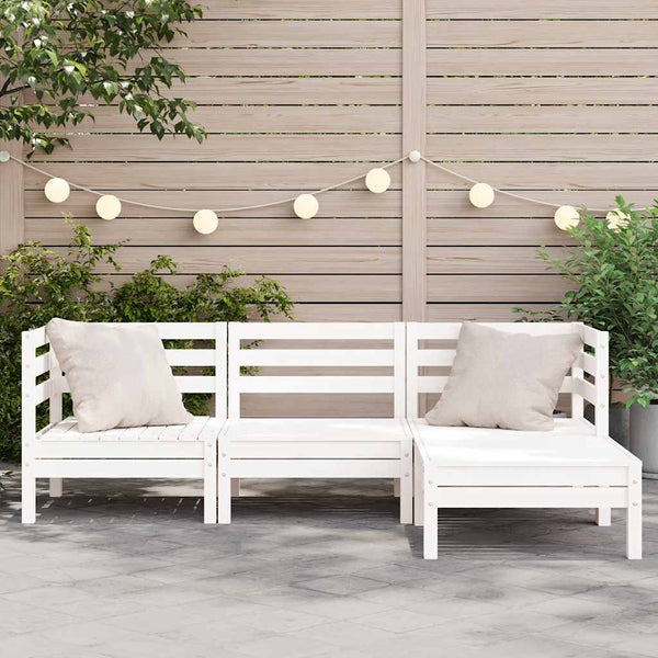Gartensofa 3-Sitzer mit Hocker Weiß Kiefer