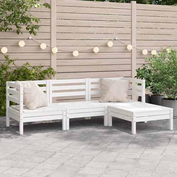 Gartensofa 3-Sitzer mit Hocker Weiß Kiefer