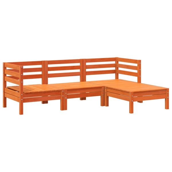 Gartensofa 3-Sitzer mit Hocker Kiefer Wachsbraun
