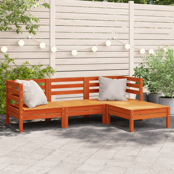 Gartensofa 3-Sitzer mit Hocker Kiefer Wachsbraun