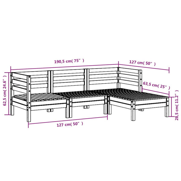 3-Sitzer Gartensofa mit Hocker Douglasie