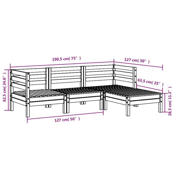 Gartensofa 3-Sitzer mit Hocker