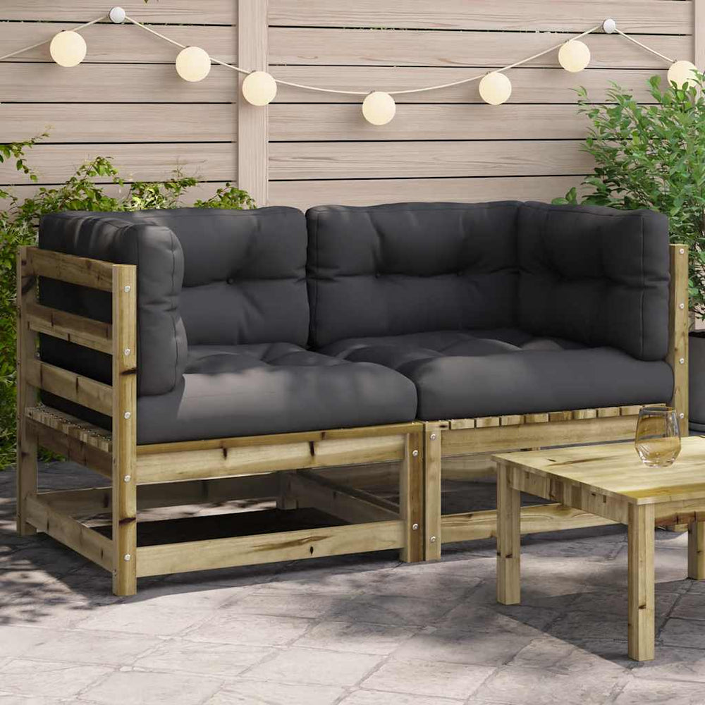 vidaXL Canapés d'angle de jardin avec coussins 2 pcs Bois de pin Imprégné