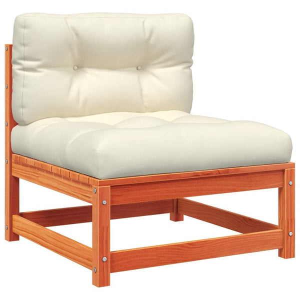 vidaXL Canapé de jardin sans accoudoirs avec coussins Marron cire Bois de pin