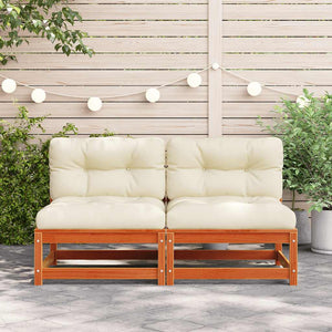 vidaXL Canapé de jardin sans accoudoirs avec coussins Marron cire Bois de pin