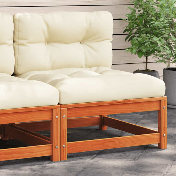 vidaXL Canapé de jardin sans accoudoirs avec coussins Marron cire Bois de pin