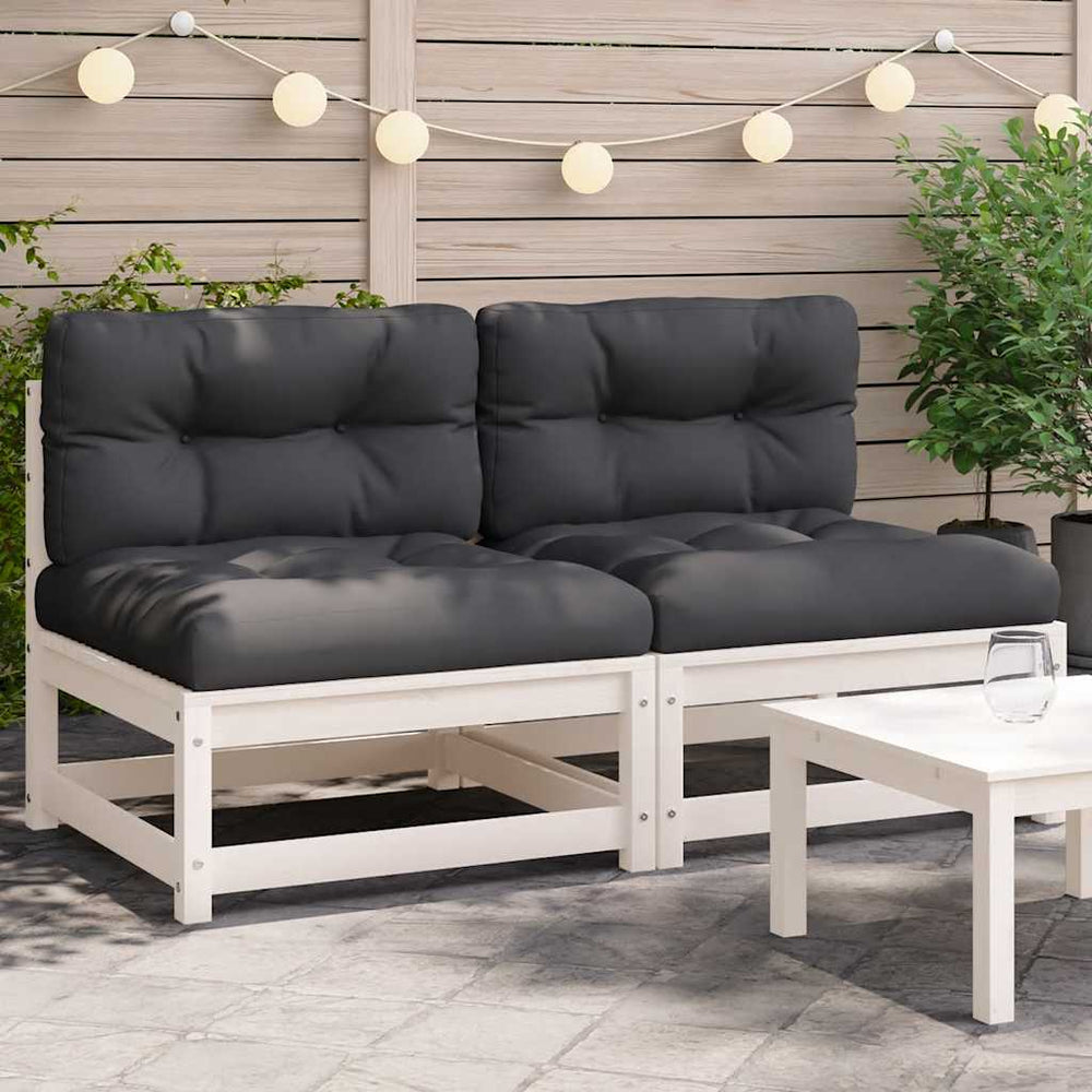 vidaXL Armless Garden Sofa with Cushions 2 pcs. White Pinewood