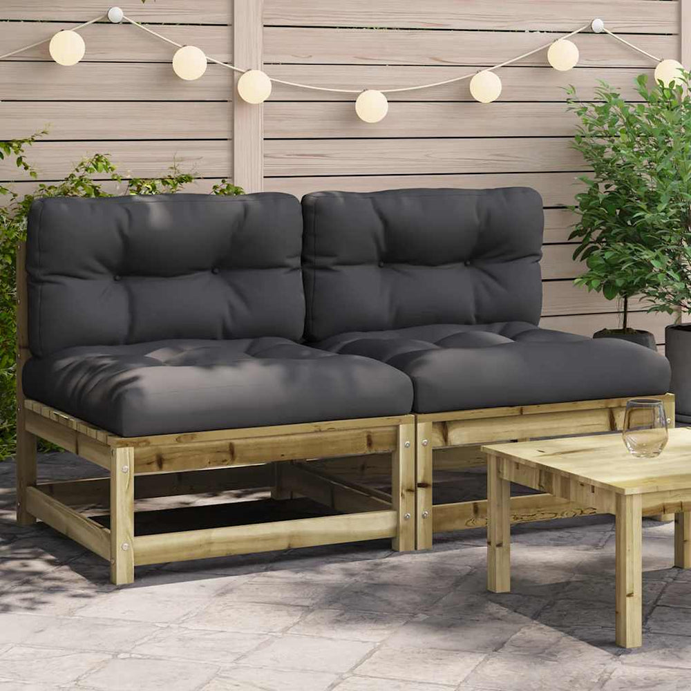 vidaXL Canapés de jardin sans accoudoirs avec coussins 2 pcs Bois de pin