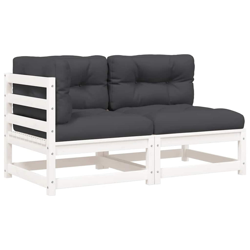 vidaXL 2-Seater Garden Sofa with Cushions White Solid Pine Wood