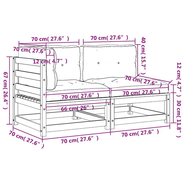 Gartensofa 2-Sitzer Weiß Kiefer Massivholz