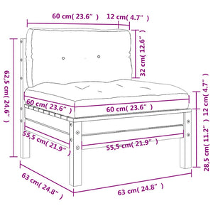 Gartensofa Kiefernholz ohne Armlehnen mit Kissen