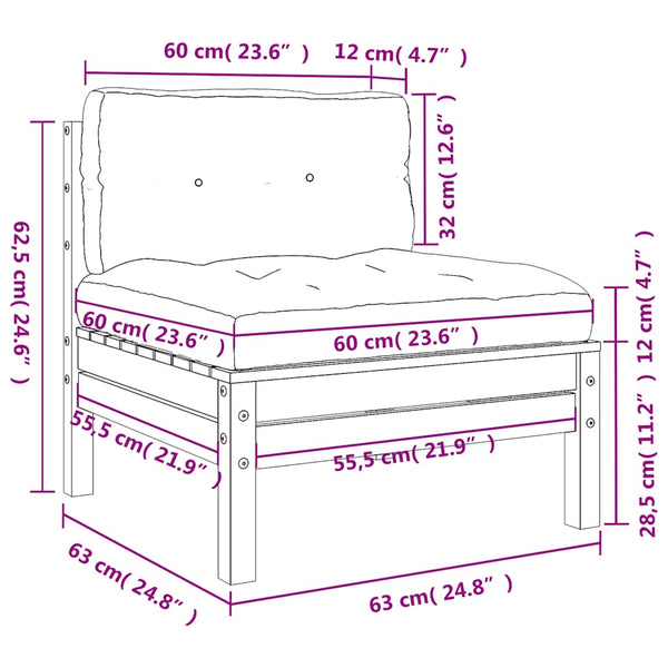 Gartensofa Kiefernholz ohne Armlehnen mit Kissen