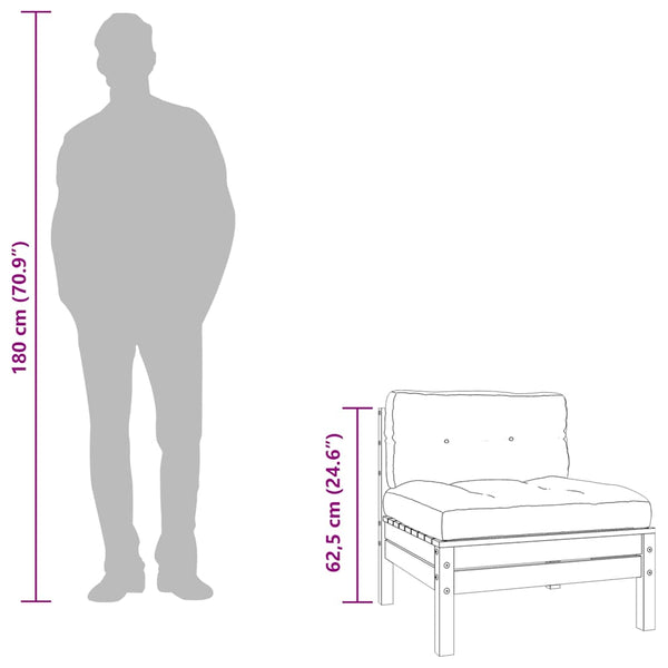 Gartensofa Kiefernholz ohne Armlehnen mit Kissen