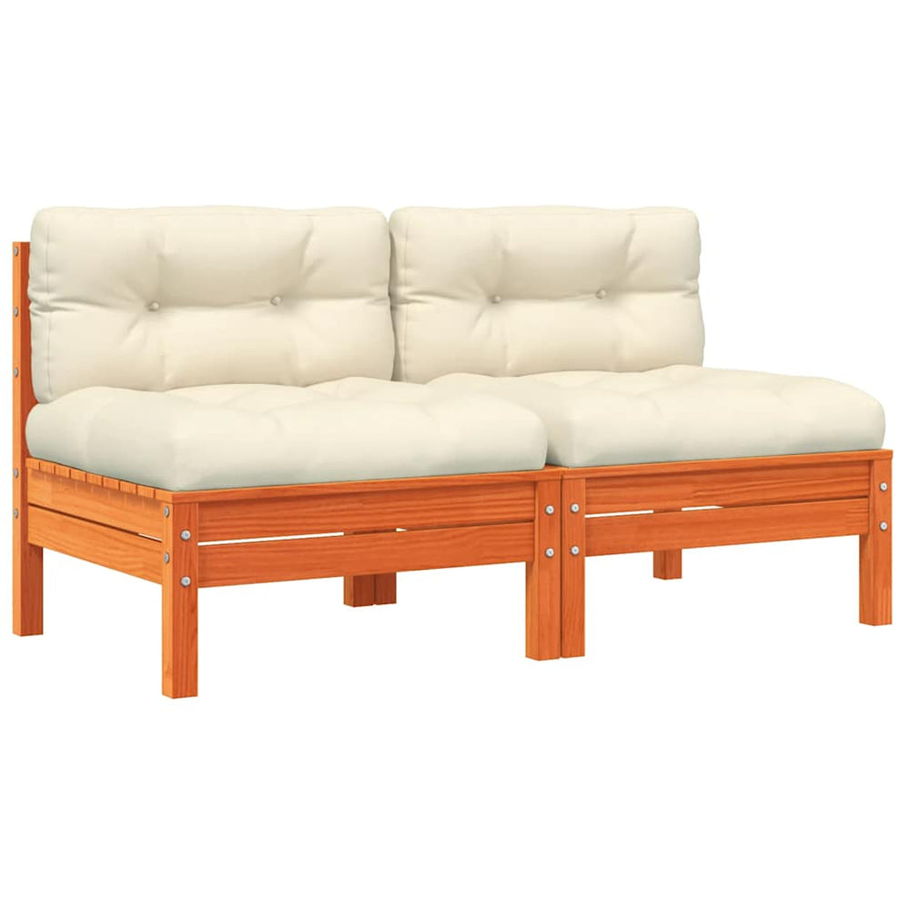 vidaXL Garden Sofa without Armrests with Cushions 2 pcs. Wax Brown Pine