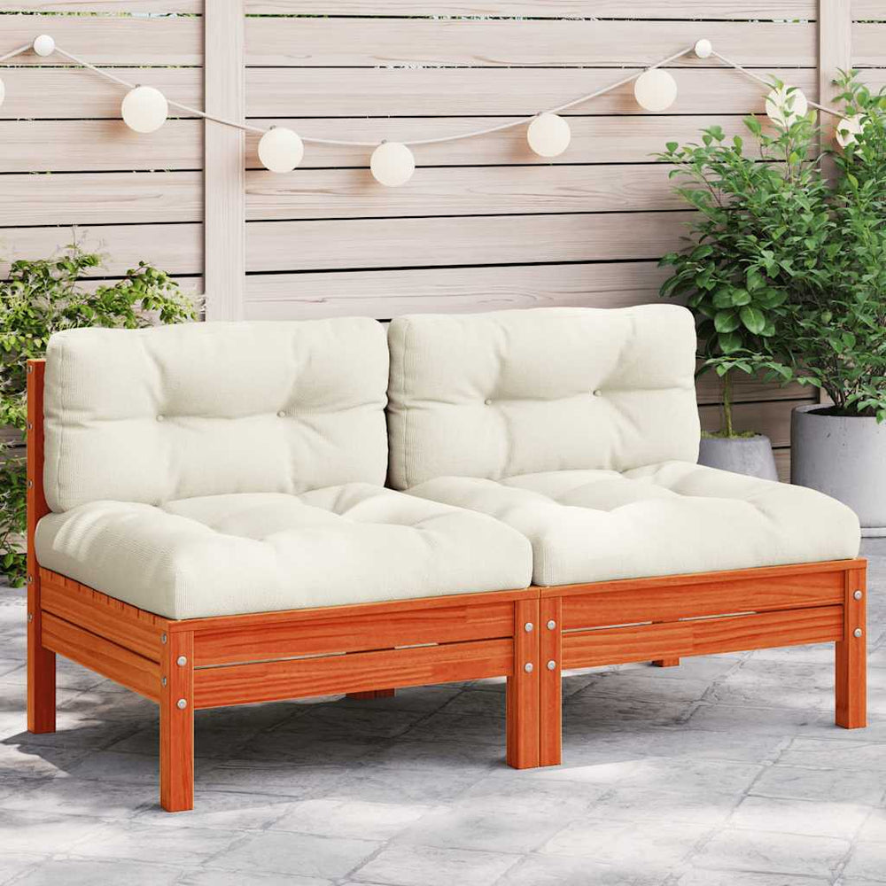 vidaXL Garden Sofa without Armrests with Cushions 2 pcs. Wax Brown Pine