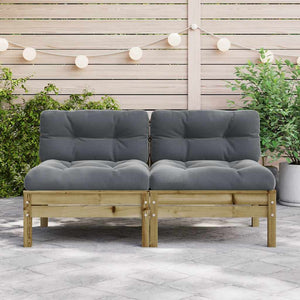 Gartensofa Kiefernholz ohne Armlehne mit Kissen (2er Set)