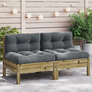 Gartensofa Kiefernholz ohne Armlehne mit Kissen (2er Set)